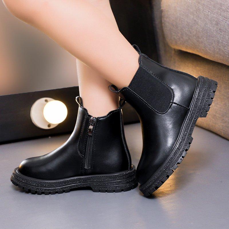 Girls Boots Short Boots Comfortable Soft Soled Fashionable Outdoor Warm Princess Leather Boots Non-Slip Sole Casual Winter Ankle Footwear Toddler Boots Black 4.5-5 Years