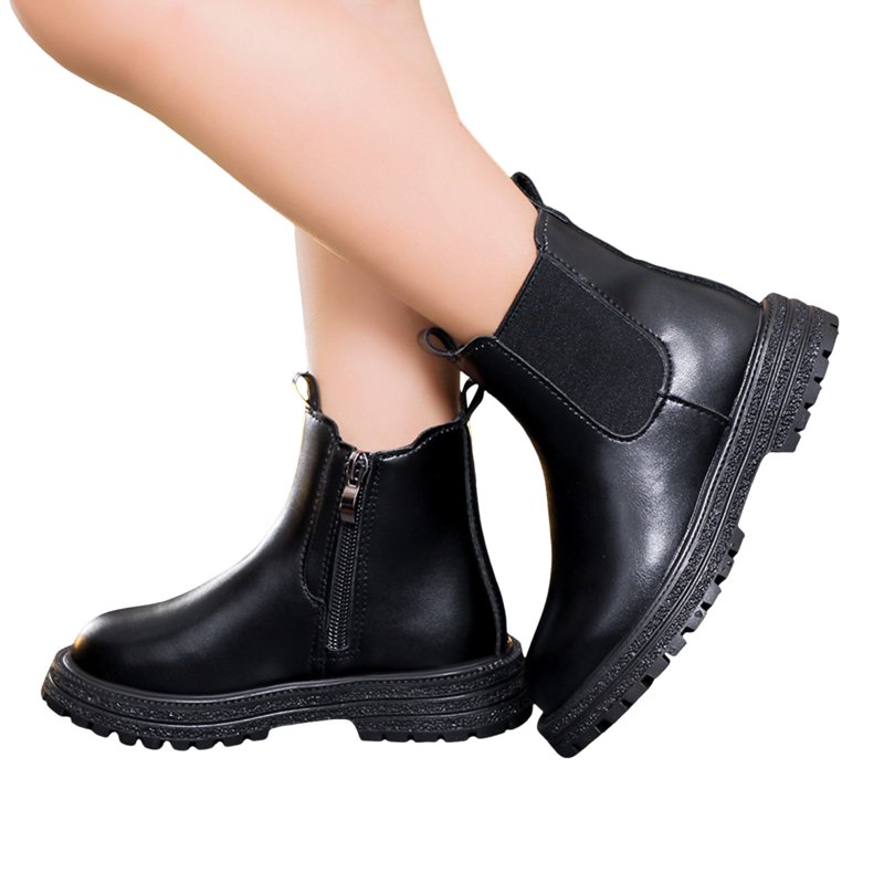 Girls Boots Short Boots Comfortable Soft Soled Fashionable Outdoor Warm Princess Leather Boots Non-Slip Sole Casual Winter Ankle Footwear Toddler Boots Black 4.5-5 Years