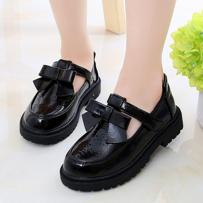 Girls Shoes - Girls Dance Shoes Girls Leather Performance Shoes Soft Sole Bowknot Princess Comfortable Recital Footwear For Toddlers Pageant Party Single Shoes - Girls Sneakers Color:Black Size:27
