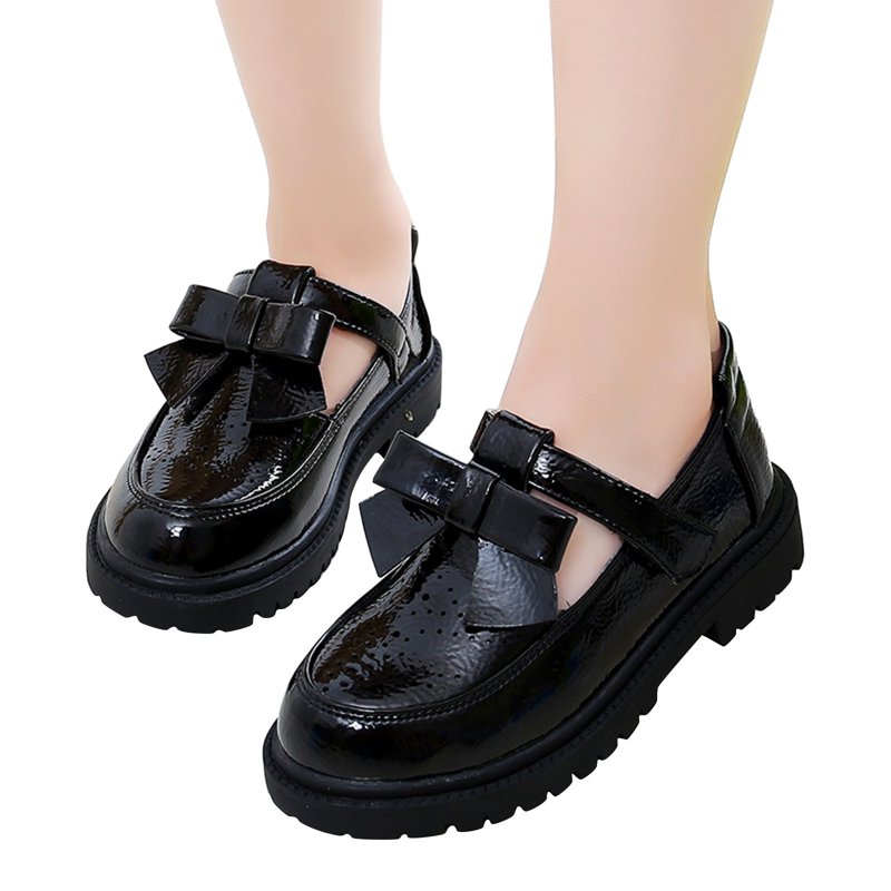 Girls Shoes - Girls Dance Shoes Girls Leather Performance Shoes Soft Sole Bowknot Princess Comfortable Recital Footwear For Toddlers Pageant Party Single Shoes - Girls Sneakers Color:Black Size:27