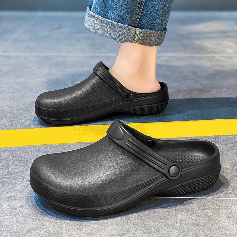 GPOECD Non Chef Shoes For Men Kitchen Work Clogs Comfortable Restaurant Footwear Durable Lightweight Design Black 7