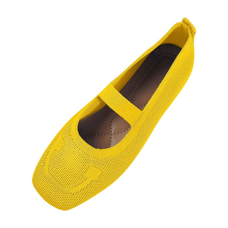 HaiMao Wide Toe Box Flats Women Comfort Slip On Ballet Shoes Mary Jane Dressy Knit Flats With Straps Washable Casual Office Yellow 9(43)
