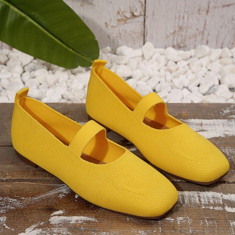 HaiMao Wide Toe Box Flats Women Comfort Slip On Ballet Shoes Mary Jane Dressy Knit Flats With Straps Washable Casual Office Yellow 9(43)