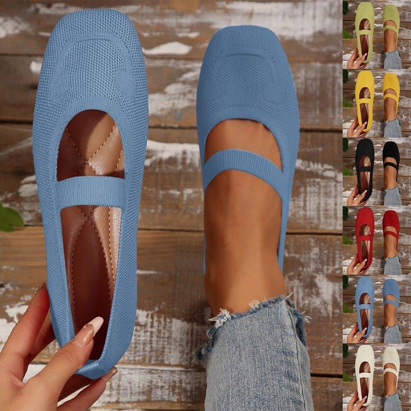 HaiMao Wide Toe Box Flats Women Comfort Slip On Ballet Shoes Mary Jane Dressy Knit Flats with Straps Washable Casual office Yellow 9(43)
