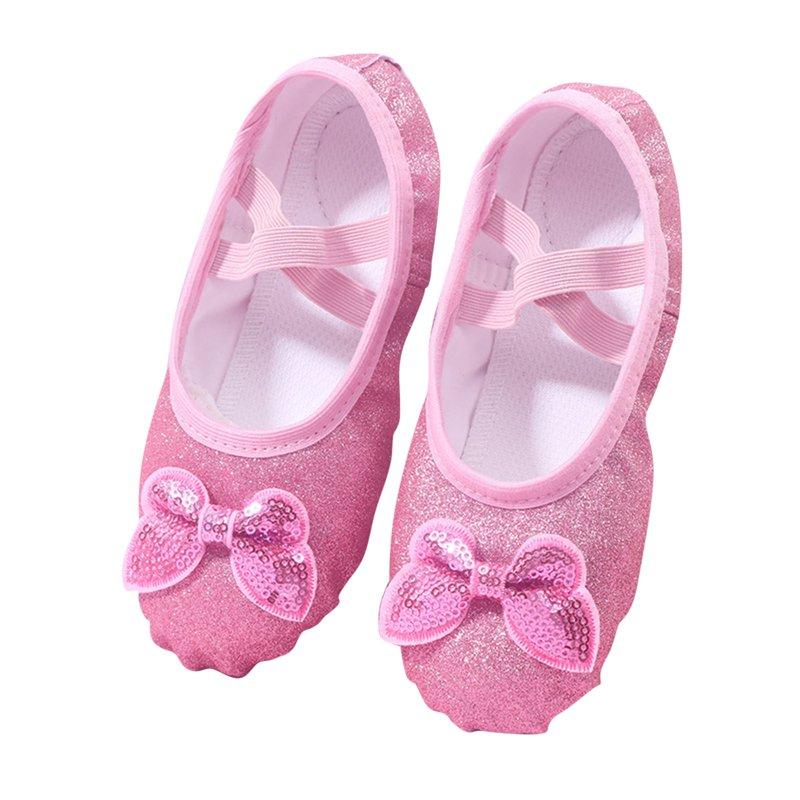 HAOTAGS Yoga Dance Shoes For Girls Satin Performance Round Toe Ballet Shoes Pink 3 T