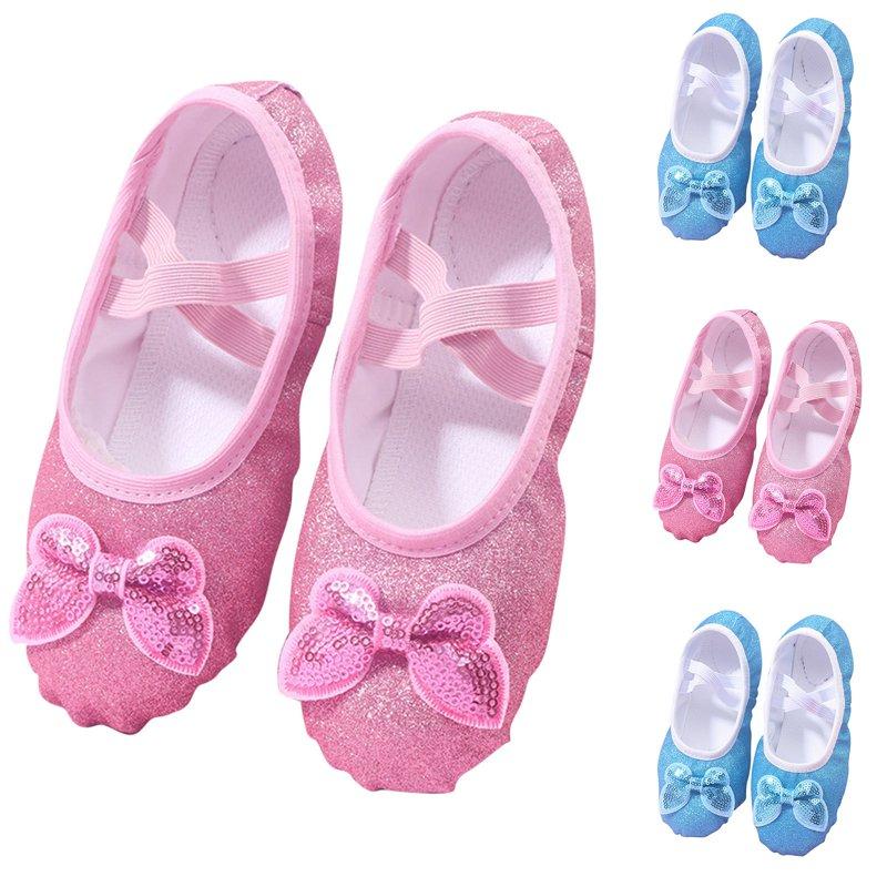 HAOTAGS Yoga Dance Shoes for Girls Satin Performance Round Toe Ballet Shoes Pink 3 T