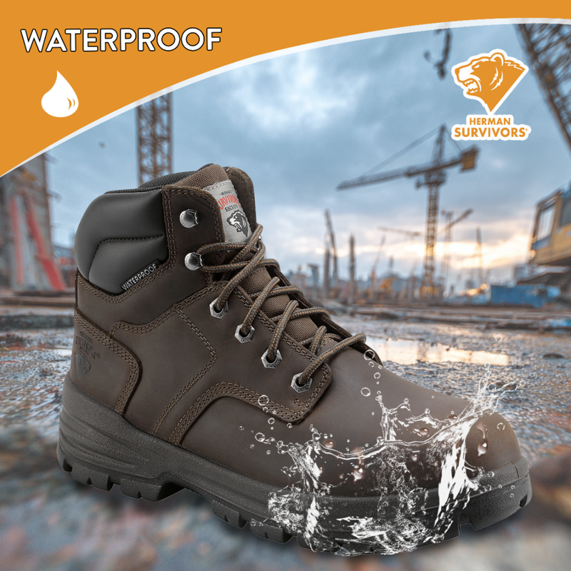 Herman Survivors Men`s Brown Boulder Waterproof 6`` Steel Toe Work Boots