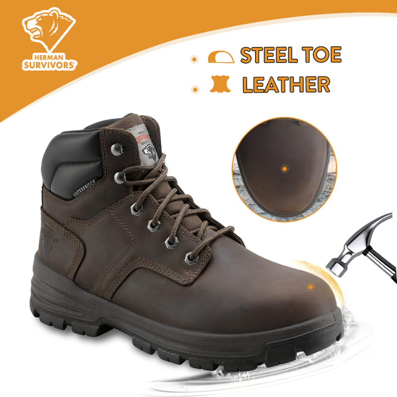 Herman Survivors Men`s Brown Boulder Waterproof 6`` Steel Toe Work Boots