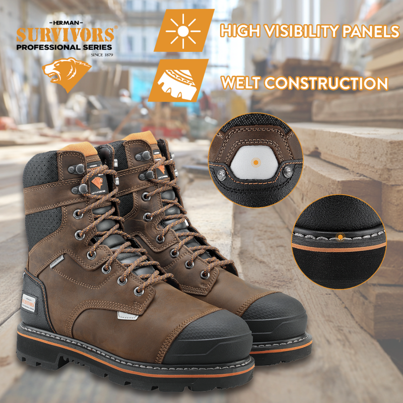 Herman Survivors Professional Men's Dozier Waterproof 8" Steel Toe Work Boots