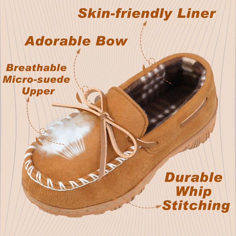 HOMEHOT Boys Slippers Comfy Memory Foam House Shoes Slip On Moccasin Slippers For Toddler Little Big Kids Beige Big Kid 2