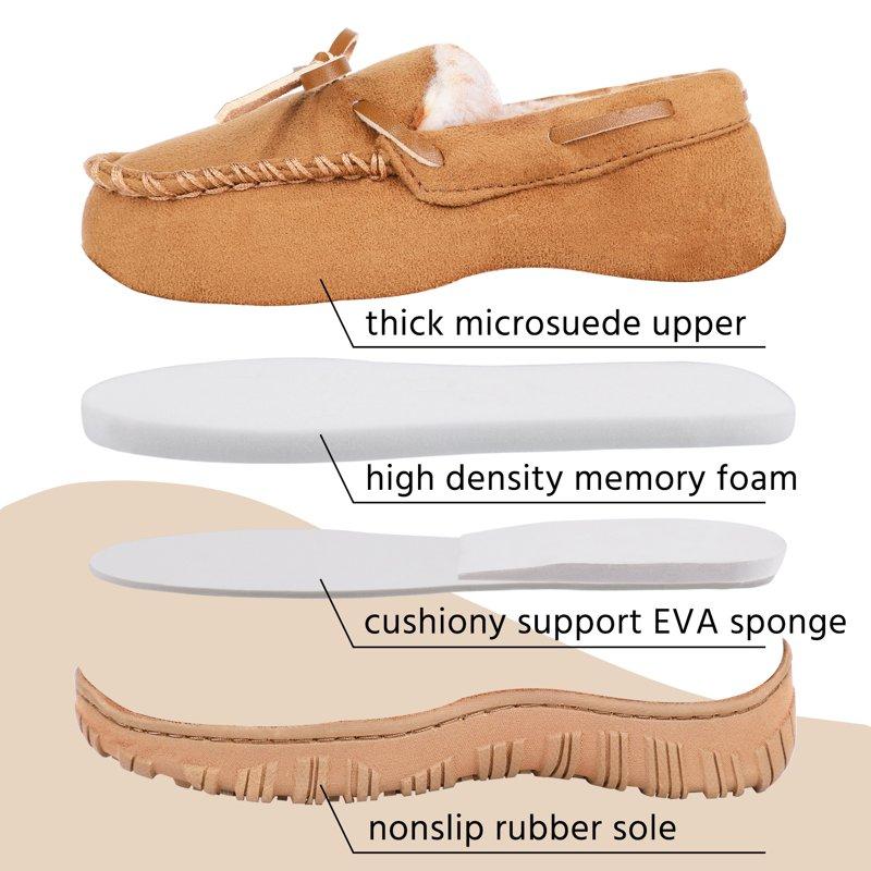HOMEHOT Boys Slippers Moccasins Kids House Shoes Comfy Memory Foam Slippers For Girls Beige Size 1 Big Kid Unisex