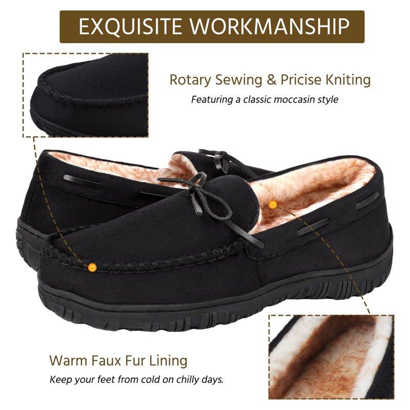HOMEHOT Mens Slippers Moccasins House Shoes With Memory Foam Non-Slip Rubber Sole Black Size 11 US