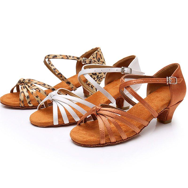 Huowey Toddler Girls Sandals Latin Dance Shoes Satin Suede Sole Ballroom Salsa Tango Performance Practice Dance Sandals Black 3-3.5 Years