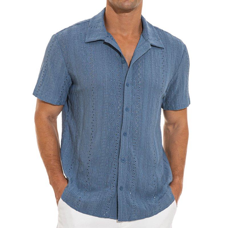 Iceglad Men's Casual Button Down Shirts Short Sleeve Shirts Vacation Beach Summer Hollow Out Tops