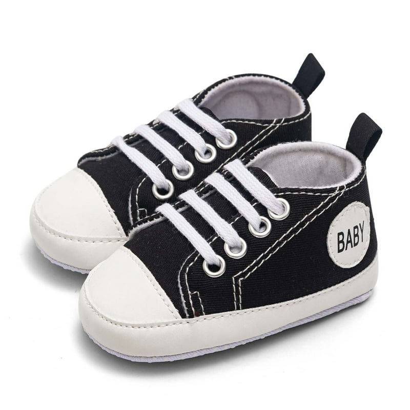 Jinhomg Unisex Baby Girls Boys Shoes Infant Soft Sole Canvas First Walkers Newborn High Top Anti-Slip Sneakers Comfy Daily Wear Black 6-12 Months