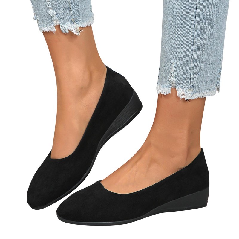 Juslio Shoes For Women Slip On Shoes For Women Shallow Mouth Flat Round Head Suede Low Heel Casual Dress Shoes