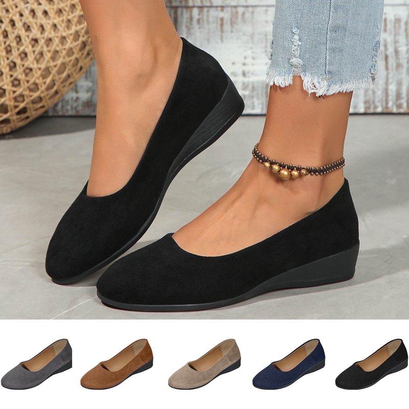 Juslio Shoes for Women Slip on Shoes for Women Shallow Mouth Flat Round Head Suede Low Heel Casual Dress Shoes