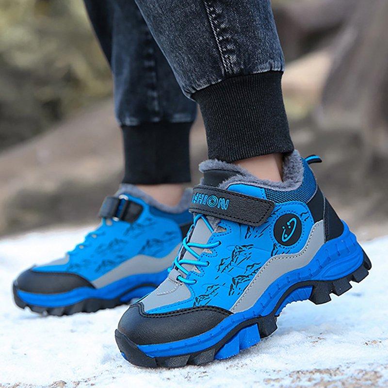 Kidagic Boys Snow Boots Leather Winter Hiking Shoes For Children Insulated Non Outdoor Adventure Cold Weather Footwear(Color:Blue Size:1.5)