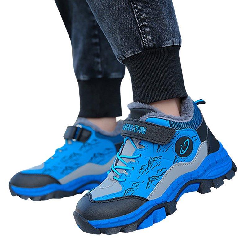Kidagic Boys Snow Boots Leather Winter Hiking Shoes For Children Insulated Non Outdoor Adventure Cold Weather Footwear(Color:Blue Size:1.5)