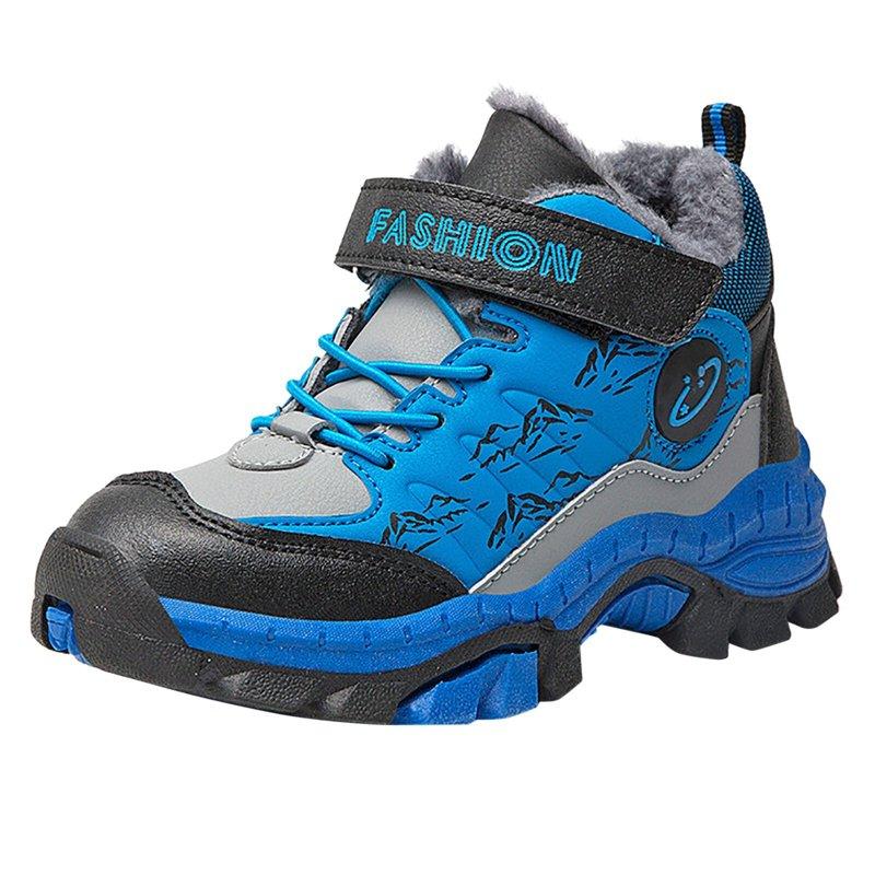 Kidagic Boys Snow Boots Leather Winter Hiking Shoes For Children Insulated Non Outdoor Adventure Cold Weather Footwear(Color:Blue Size:1.5)