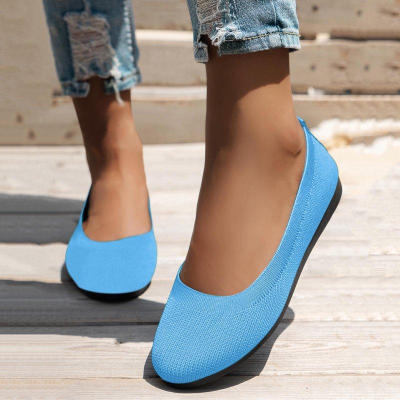 Kidagic Women's Knit On Ballet Breathable Comfortable Non Casual Walking Shoes For Everyday Wear(Color:BU3 Size:5.5)