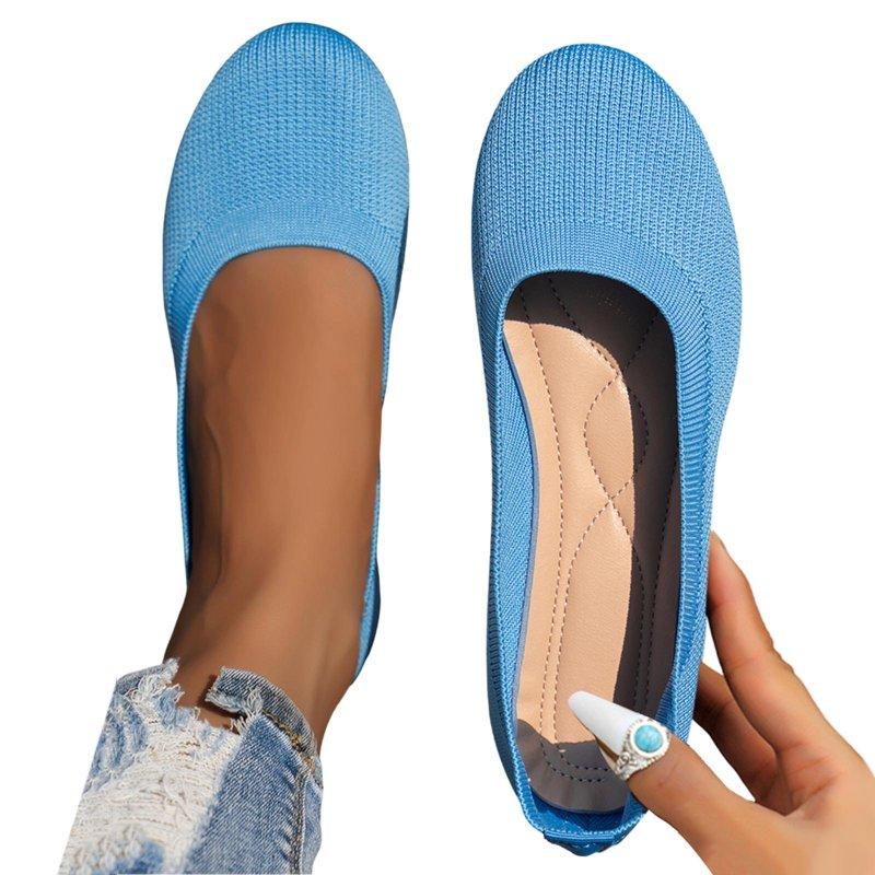 Kidagic Women's Knit On Ballet Breathable Comfortable Non Casual Walking Shoes For Everyday Wear(Color:BU3 Size:5.5)