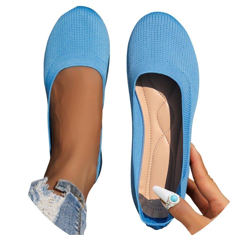 Kidagic Women's Knit On Ballet Breathable Comfortable Non Casual Walking Shoes For Everyday Wear(Color:BU3 Size:5.5)