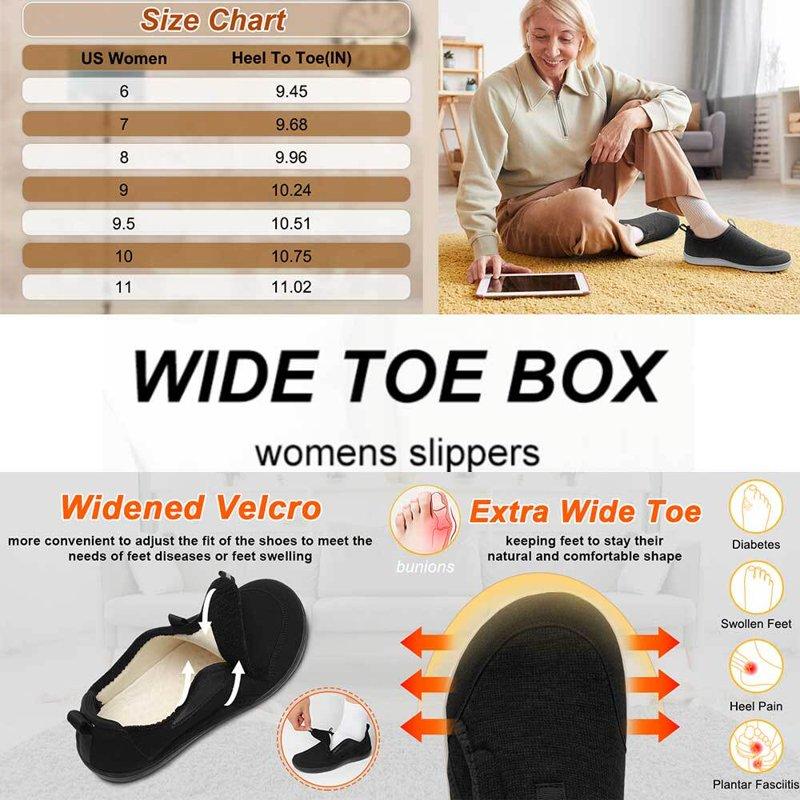Leisfit Diabetic Shoes For Women Extra Wide Toe Bedroom Slippers Adjustable Widened Velcro Swollen Edema Neuropathy Walking Shoes