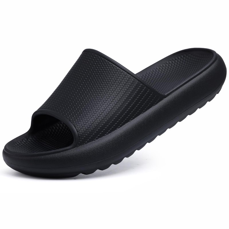 Litfun Cloud Slide Sandals for Women Men Summer Shower Shoes Soft Pillow Slippers Arch Support Beach Slides Black