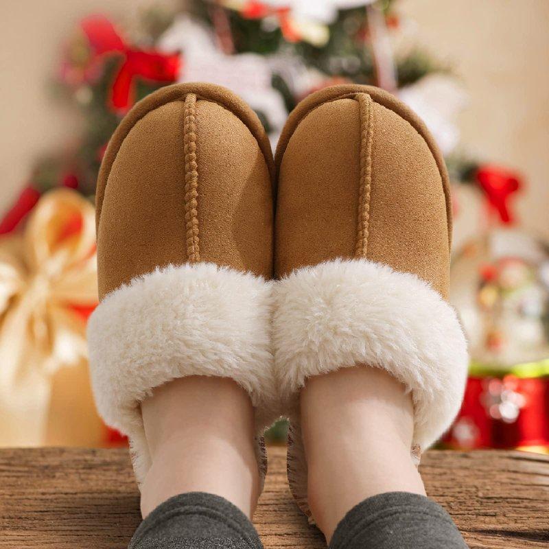 Litfun Women's Fuzzy Memory Foam Slippers Warm Comfy Winter House Shoes Brown Size 8-8.5