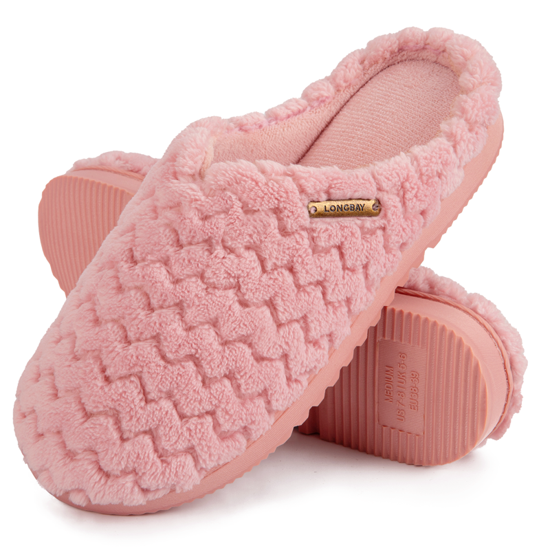 LongBay Women’s Soft Flannel Memory Foam Slippers Slip On House Fuzzy Shoes Indoor Outdoor