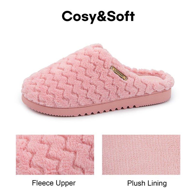 LongBay Women’s Soft Flannel Memory Foam Slippers Slip On House Fuzzy Shoes Indoor Outdoor