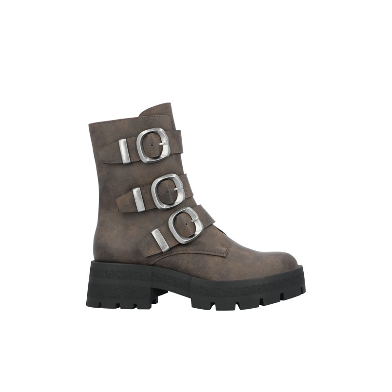 Madden NYC Women's Faux Leather Buckle Combat Boots