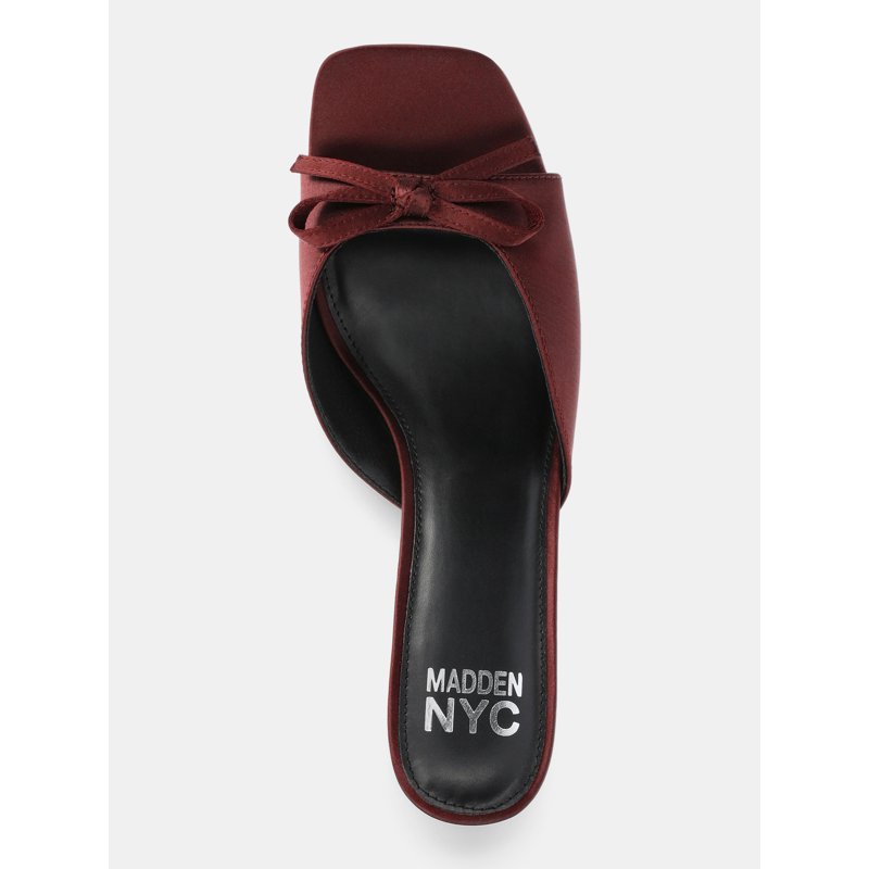 Madden NYC Women's Satin Kitten Heel Sandals With Bow