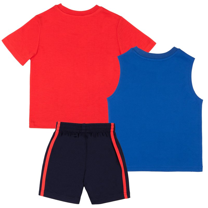 Marvel Spidey And His Amazing Friends 3 Piece Boys Short Set Spider-Man Short Sleeve Shirt Tank Top And Shorts Set 3 Pack Bundle Set Kids Toddlers Spider-Man Boys Clothes (Size 3T-8)