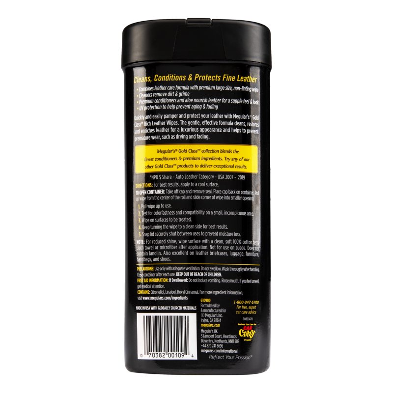 Meguiar's GoldClass Rich Leather Cleaner & Conditioner Wipes 25 Wipes
