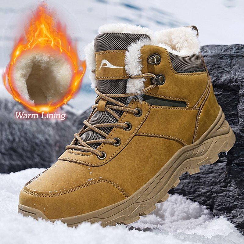 MeMoride Mens Snow Boots Waterproof Warm Faux Fur Lined Ankle Booties Non-slip Winter Hiking Boots For Men