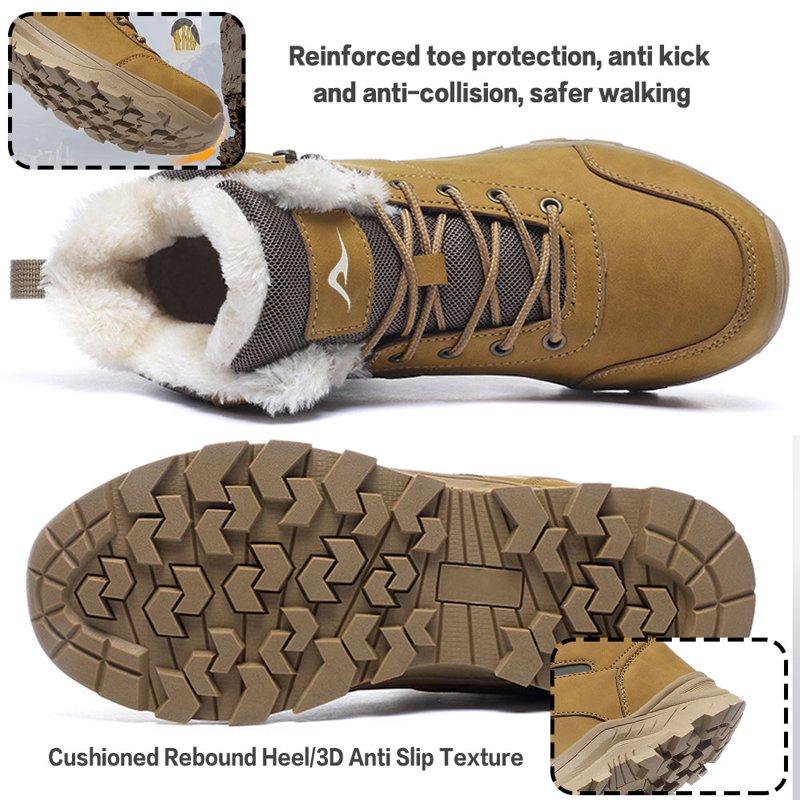 MeMoride Mens Snow Boots Waterproof Warm Faux Fur Lined Ankle Booties Non-slip Winter Hiking Boots For Men