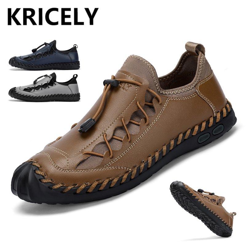 Men’s Casual Shoes For Men's Leather Loafers Summer Shoes Leather Breathable Outdoor Casual Shoe Beach Sport Hiking Work Male Brown Grey Navy Blue