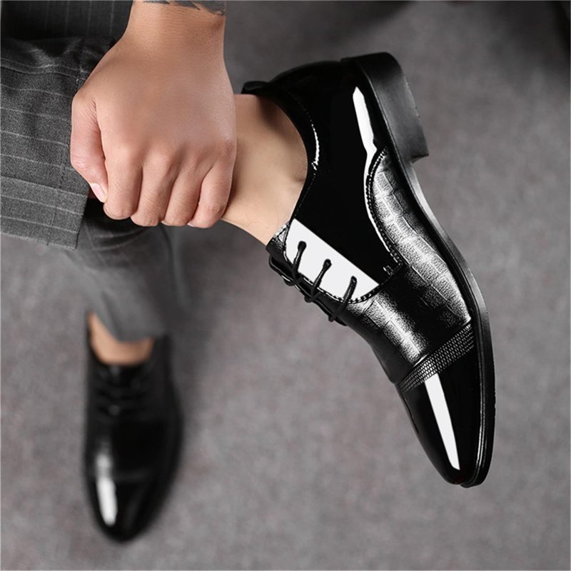 Men's Dress Shoes Cracked Pattern Trendy Oxford Stitching Uppers Business Casual Leather Derbys Shoes