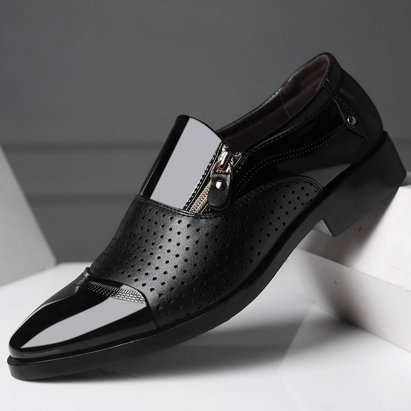 Men's Dress Shoes Perforated Lace Up Formal Business Oxford Shoes Breathable Casual Tuxedo Leather Shoe