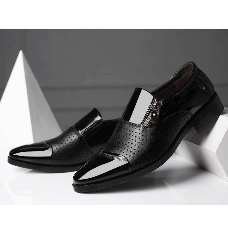 Men's Dress Shoes Perforated Lace Up Formal Business Oxford Shoes Breathable Casual Tuxedo Leather Shoe