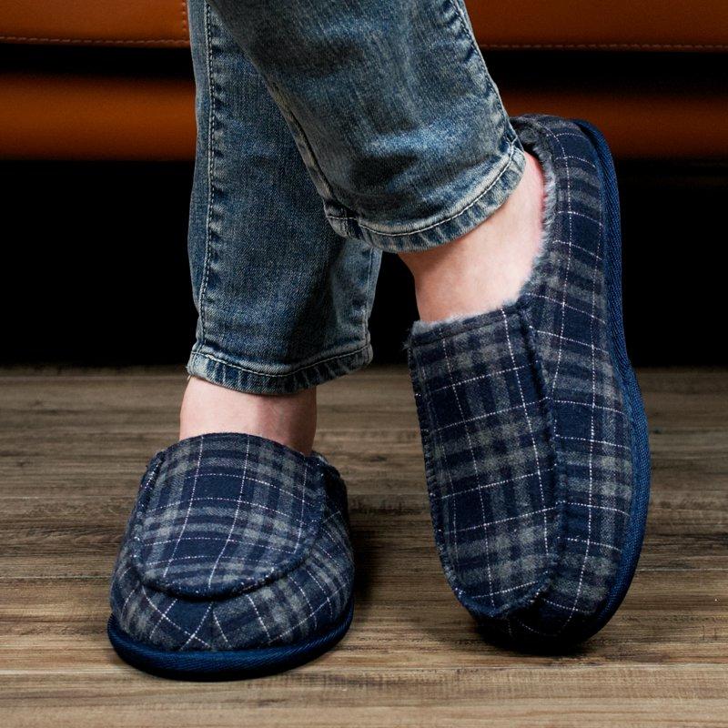 Men's Memory Foam House Slippers - Cozy Fuzzy Bedroom Slip-on Loafer Shoes. Warm & Comfy Indoor Outdoor Moccasins. Unique Christmas Gift For Dad Grandpa Husband Boyfriend Navy Adult Size 10-11
