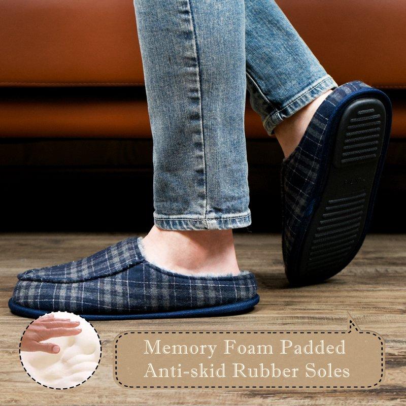 Men's Memory Foam House Slippers - Cozy Fuzzy Bedroom Slip-on Loafer Shoes. Warm & Comfy Indoor Outdoor Moccasins. Unique Christmas Gift For Dad Grandpa Husband Boyfriend Navy Adult Size 10-11