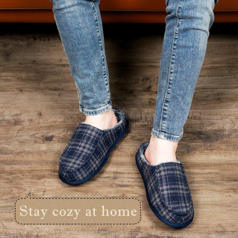 Men's Memory Foam House Slippers - Cozy Fuzzy Bedroom Slip-on Loafer Shoes. Warm & Comfy Indoor Outdoor Moccasins. Unique Christmas Gift For Dad Grandpa Husband Boyfriend Navy Adult Size 10-11