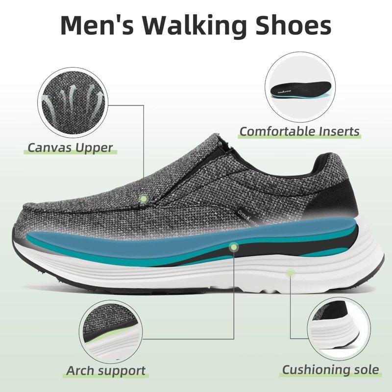 Men's Orthopedic Outdoor Slip-On Loafers Walking Shoes: Arch Support Plantar Fasciitis Sneakers Comfort Classic Canvas Shoes For Foot And Heel Pain