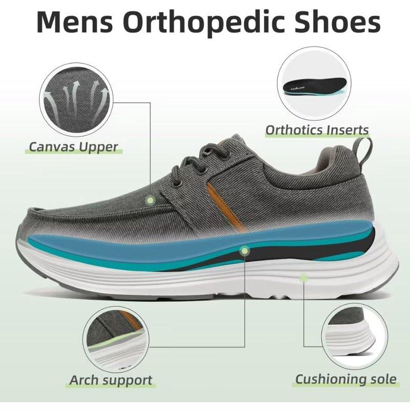 Men's Orthopedic Walking Shoes For Plantar Fasciitis Comfortable Arch Support Slip-On Shoes Cushioned Thick Sole Sneakers For Foot And Heel Pain Relief