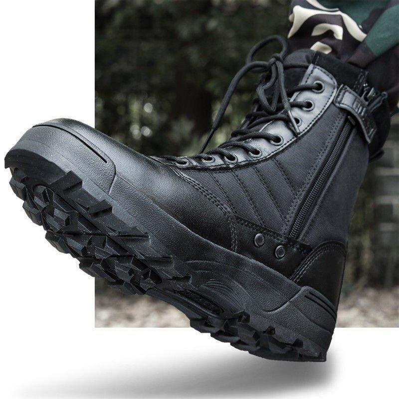 Mens Steel Toe Boots Side Zipper Leather Motorcycle Riding Boots Safety Industrial & Construction Work Boots Slip Resistant Outdoor Hiking Shoes (US 7-12)