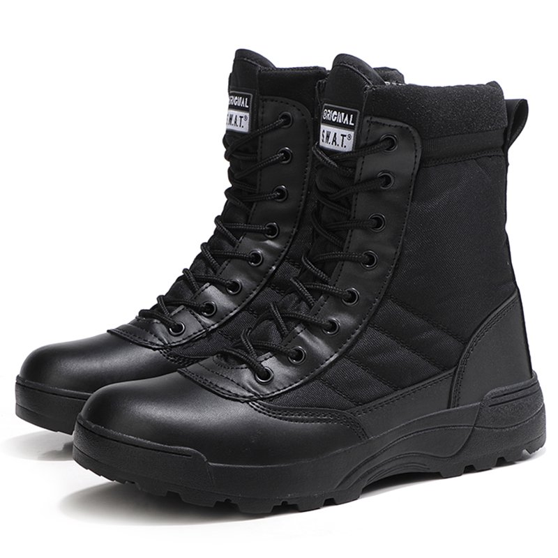 Mens Steel Toe Boots Side Zipper Leather Motorcycle Riding Boots Safety Industrial & Construction Work Boots Slip Resistant Outdoor Hiking Shoes (US 7-12)