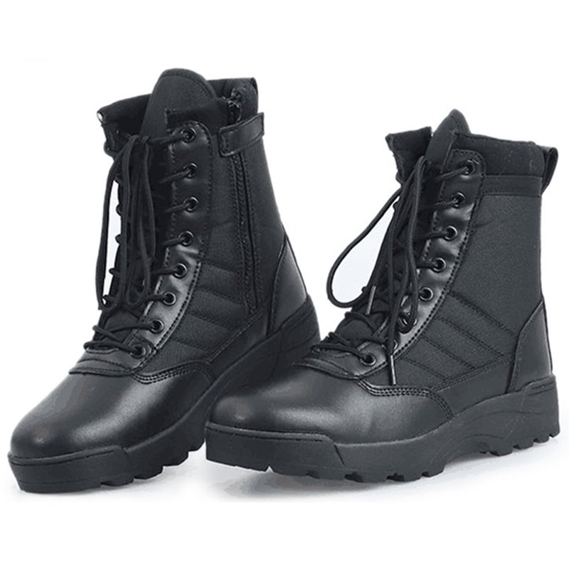 Mens Steel Toe Boots Side Zipper Leather Motorcycle Riding Boots Safety Industrial & Construction Work Boots Slip Resistant Outdoor Hiking Shoes (US 7-12)